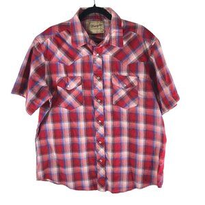 Wrangler Mens Plaid Western Shirt Pearl Snap Button Up Plaid Red Blue XL?